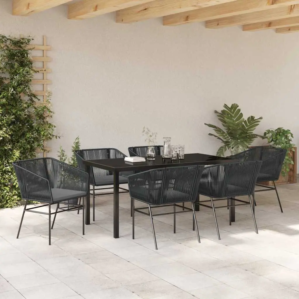 Garden Dining Set Modern 7 Piece Black Steel Rectangular Outdoor Furniture