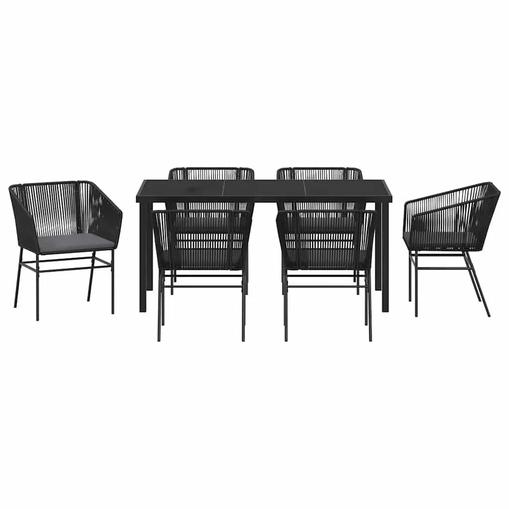 Garden Dining Set Modern 7 Piece Black Steel Rectangular Outdoor Furniture