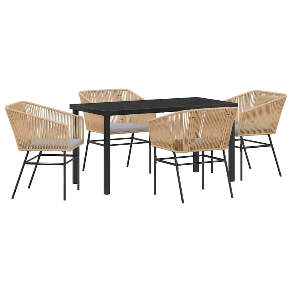 Garden Dining Set 5 Piece Outdoor Furniture Brown Steel Tempered Glass Table