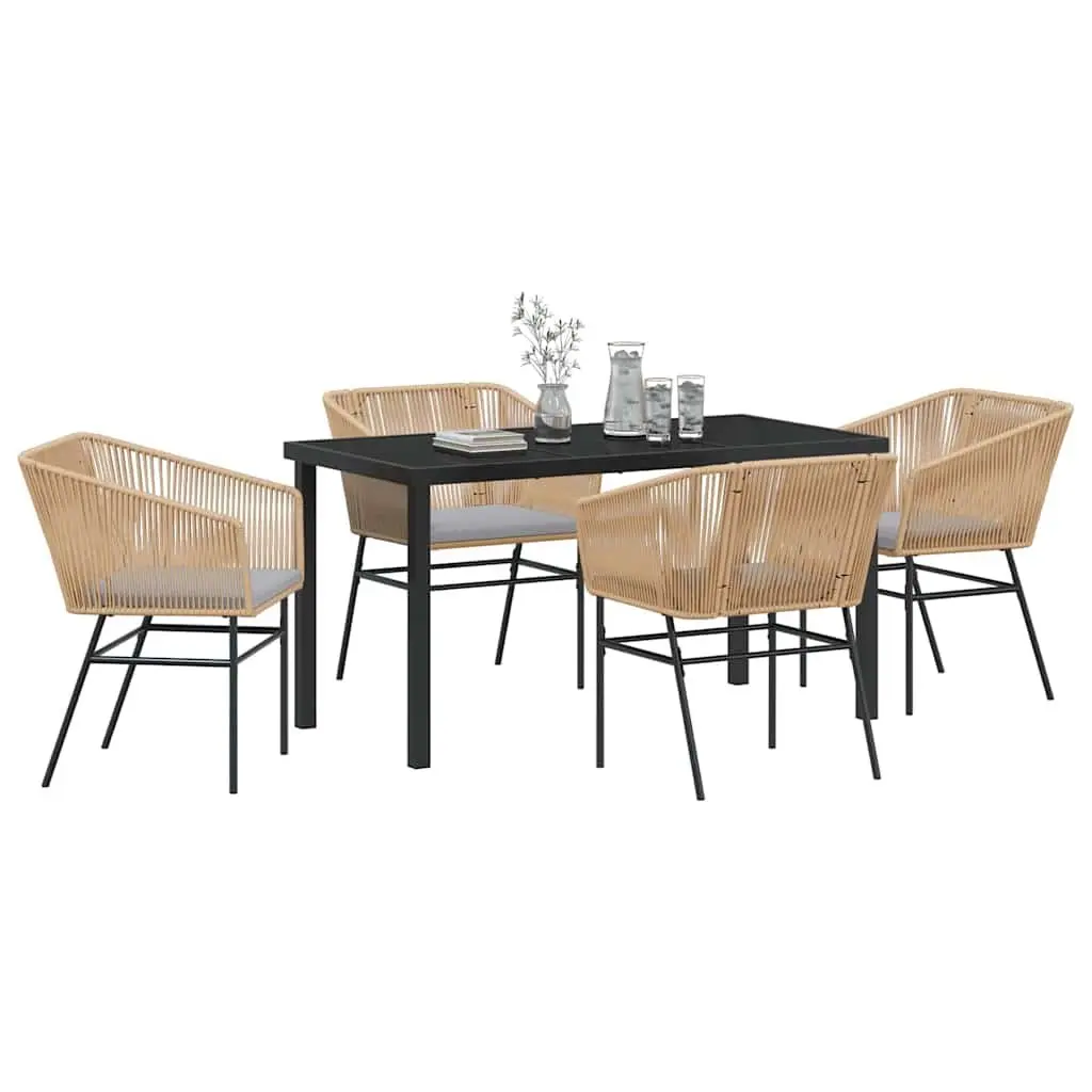 Garden Dining Set 5 Piece Outdoor Furniture Brown Steel Tempered Glass Table
