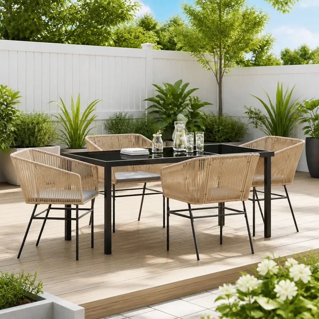 Garden Dining Set Modern Minimalist 5 Piece Brown Outdoor Patio Furniture with Cushions