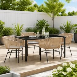 Garden Dining Set 5 Pieces Brown Outdoor Patio Furniture with Cushions Table
