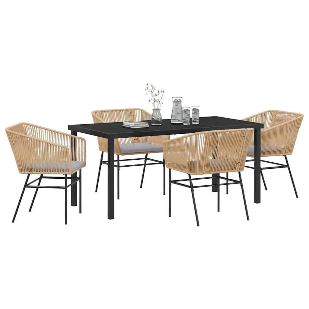 Garden Dining Set Modern Minimalist 5 Piece Brown Outdoor Patio Furniture with Cushions