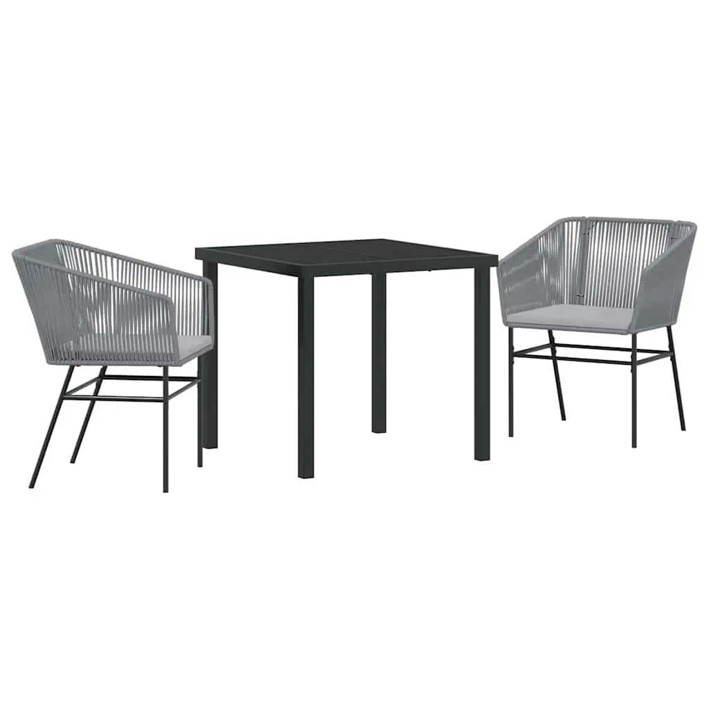 Garden Dining Set 3 Pieces Outdoor Furniture Grey Powder-Coated Steel Cushion