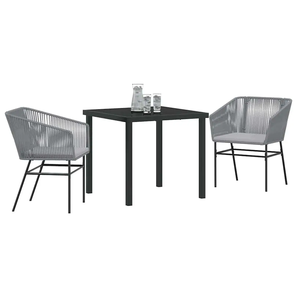 Garden Dining Set 3 Pieces Outdoor Furniture Grey Powder-Coated Steel Cushion