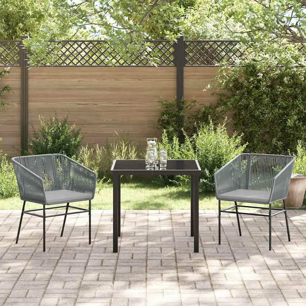 Garden Dining Set 3 Pieces Outdoor Furniture Grey Powder-Coated Steel Cushion