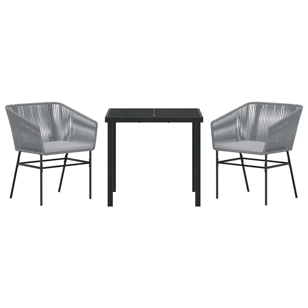 Garden Dining Set 3 Pieces Outdoor Furniture Grey Powder-Coated Steel Cushion