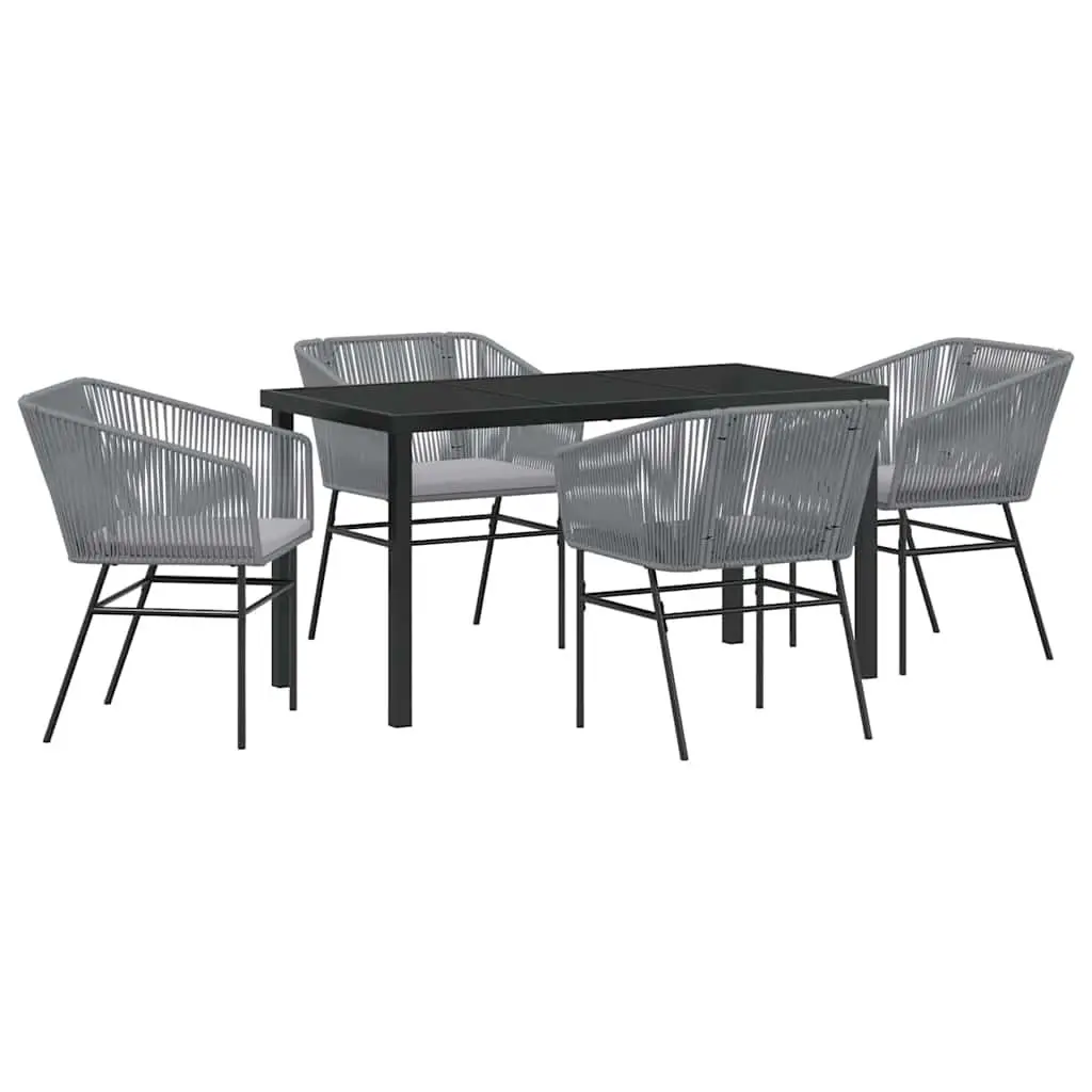 Garden Dining Set Modern 5 Piece Outdoor Furniture Rectangular Table with Tempered Glass Top and Cushioned Chairs Grey Steel
