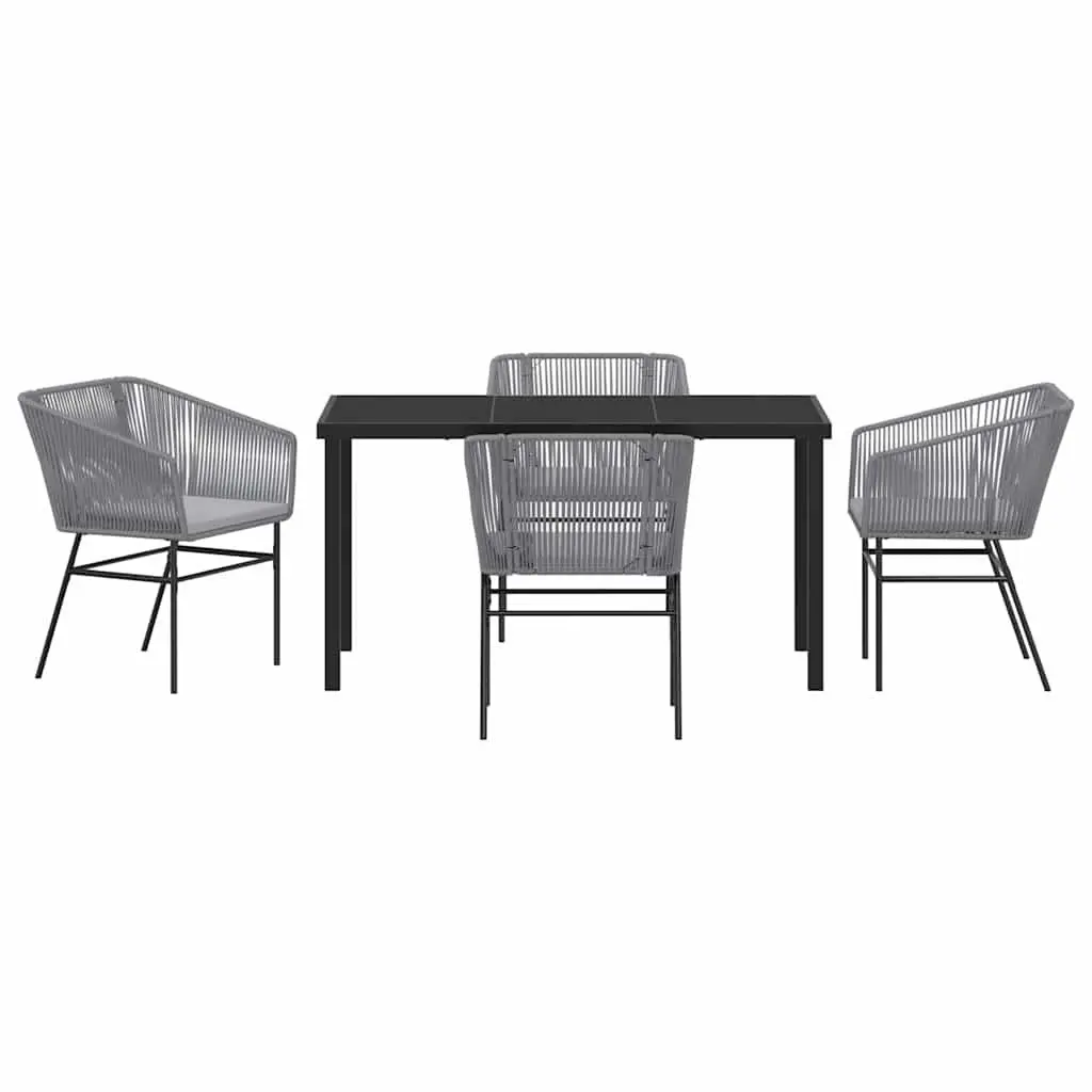 Garden Dining Set Modern 5 Piece Outdoor Furniture Rectangular Table with Tempered Glass Top and Cushioned Chairs Grey Steel