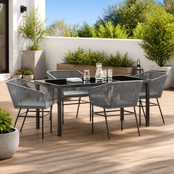 Garden Dining Set Outdoor Furniture 5 Pieces Grey Steel with Cushions Patio