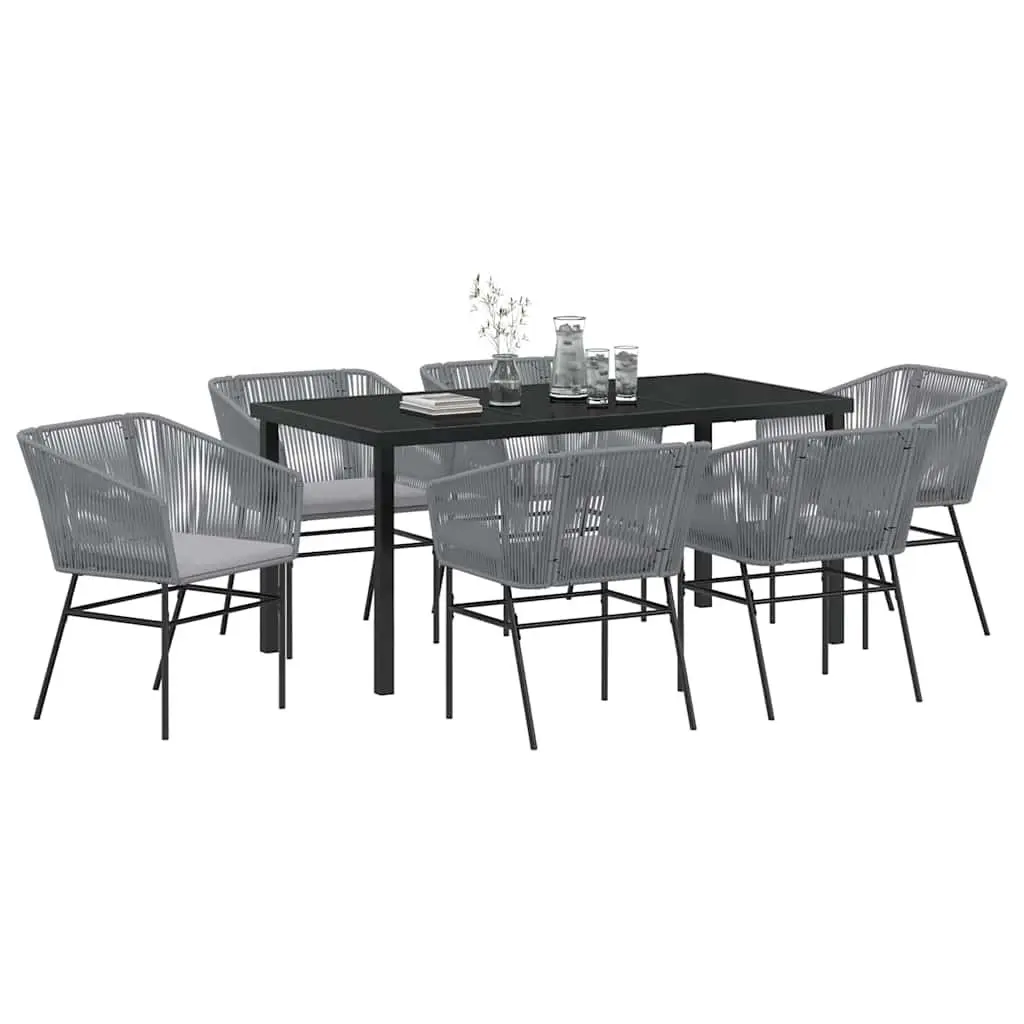 Outdoor Dining Set 7 Piece Grey Steel Rectangular Table Chairs with Cushions