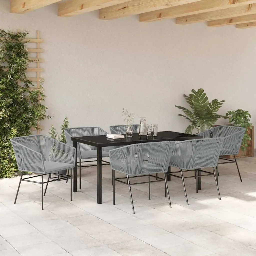Outdoor Dining Set 7 Piece Grey Steel Rectangular Table Chairs with Cushions