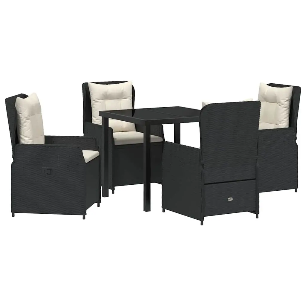 Outdoor Dining Set Black Poly Rattan 5 Piece Garden Furniture Table Chairs