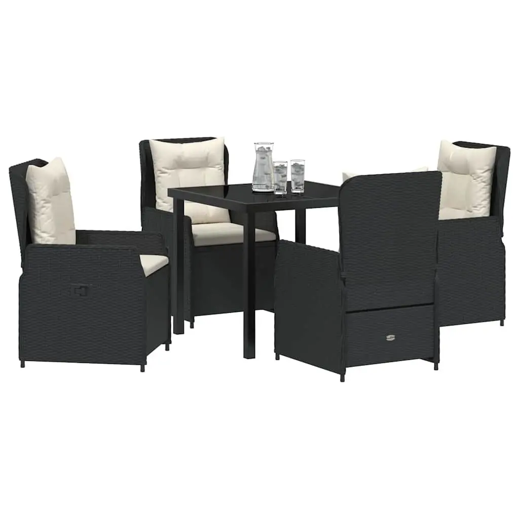 Outdoor Dining Set Black Poly Rattan 5 Piece Garden Furniture Table Chairs