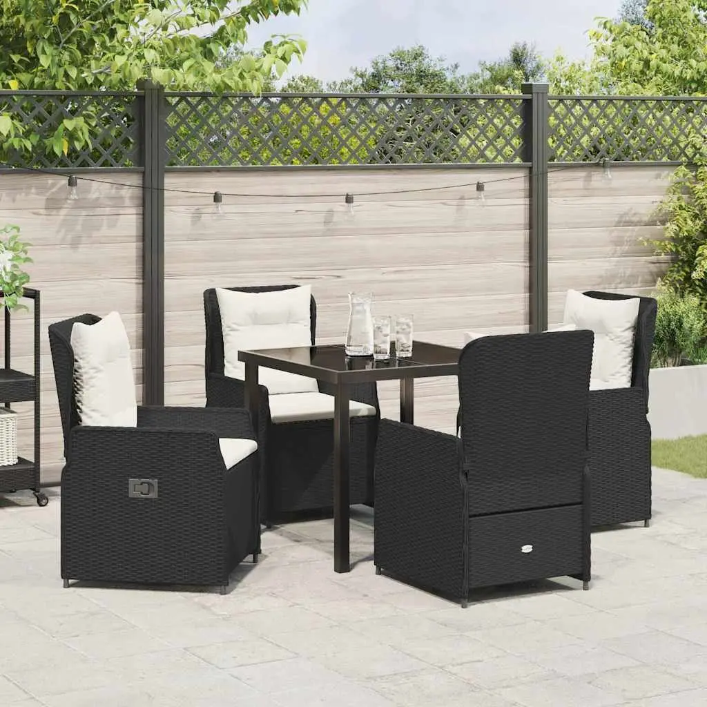 Outdoor Dining Set Black Poly Rattan 5 Piece Garden Furniture Table Chairs