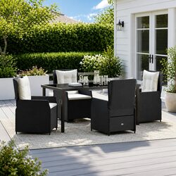 Outdoor Dining Set 5 Piece Garden Furniture Black Poly Rattan Table Chairs