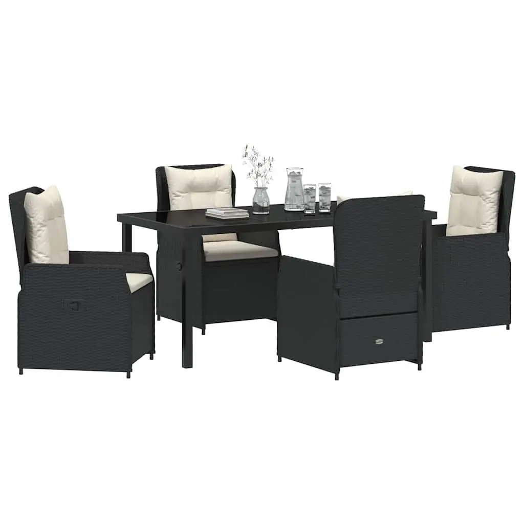 Outdoor Dining Set 5 Piece Garden Furniture Black Poly Rattan Table Chairs