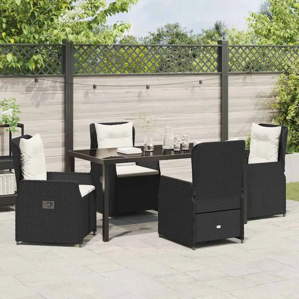 Outdoor Dining Set 5 Piece Garden Furniture Black Poly Rattan Table Chairs