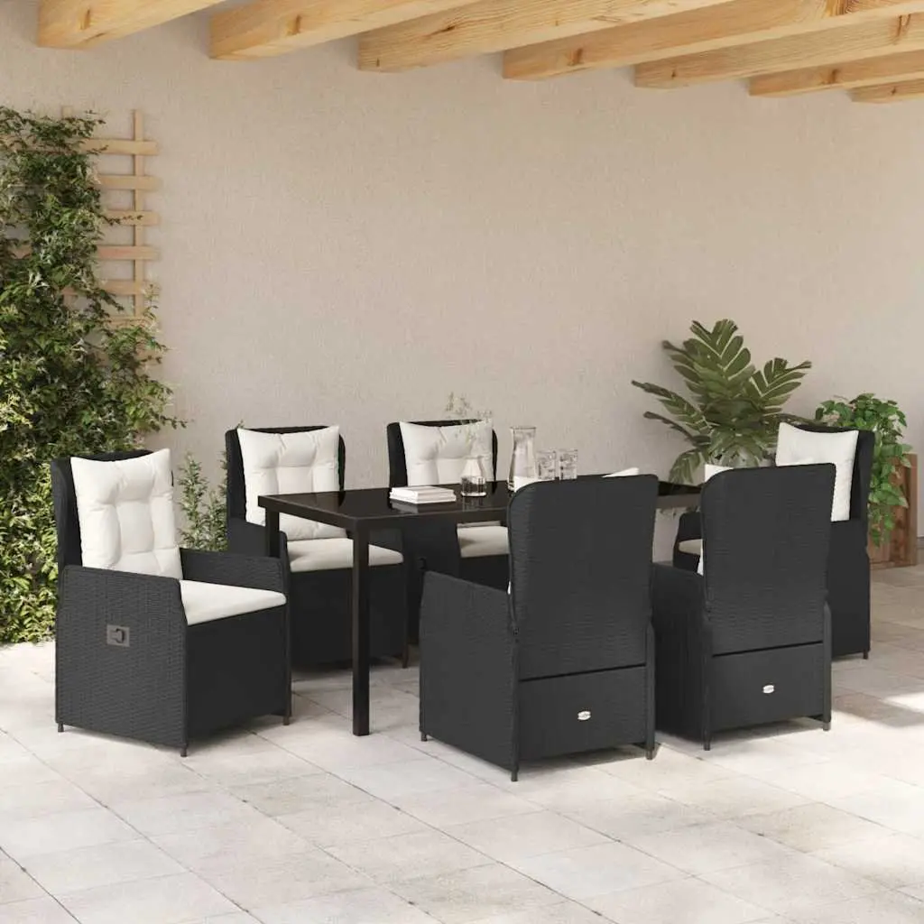 Garden Dining Set 7 Pieces Black Outdoor Furniture Patio Table Chairs