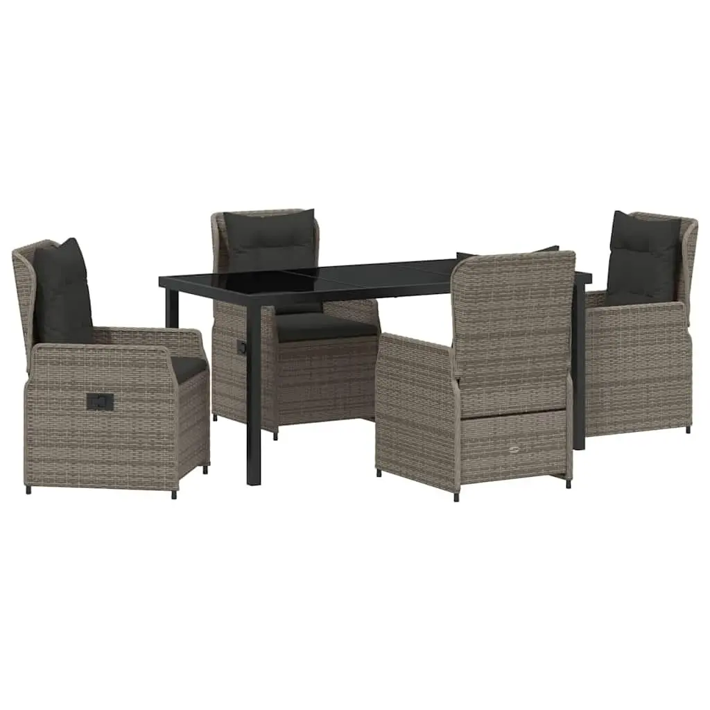 Garden Dining Set Grey Poly Rattan 5 Pieces Table Chairs Outdoor Furniture