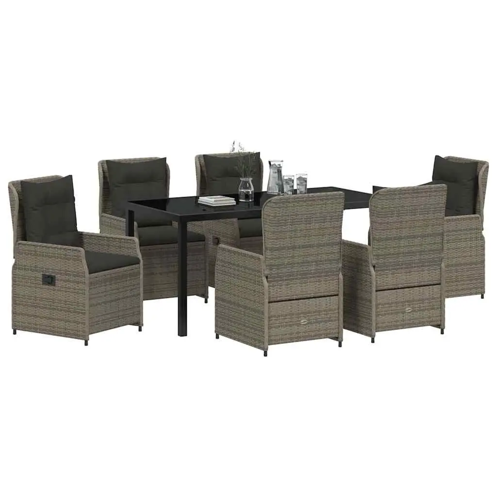 Outdoor Dining Set Grey Poly Rattan 7 Piece Garden Table Chairs