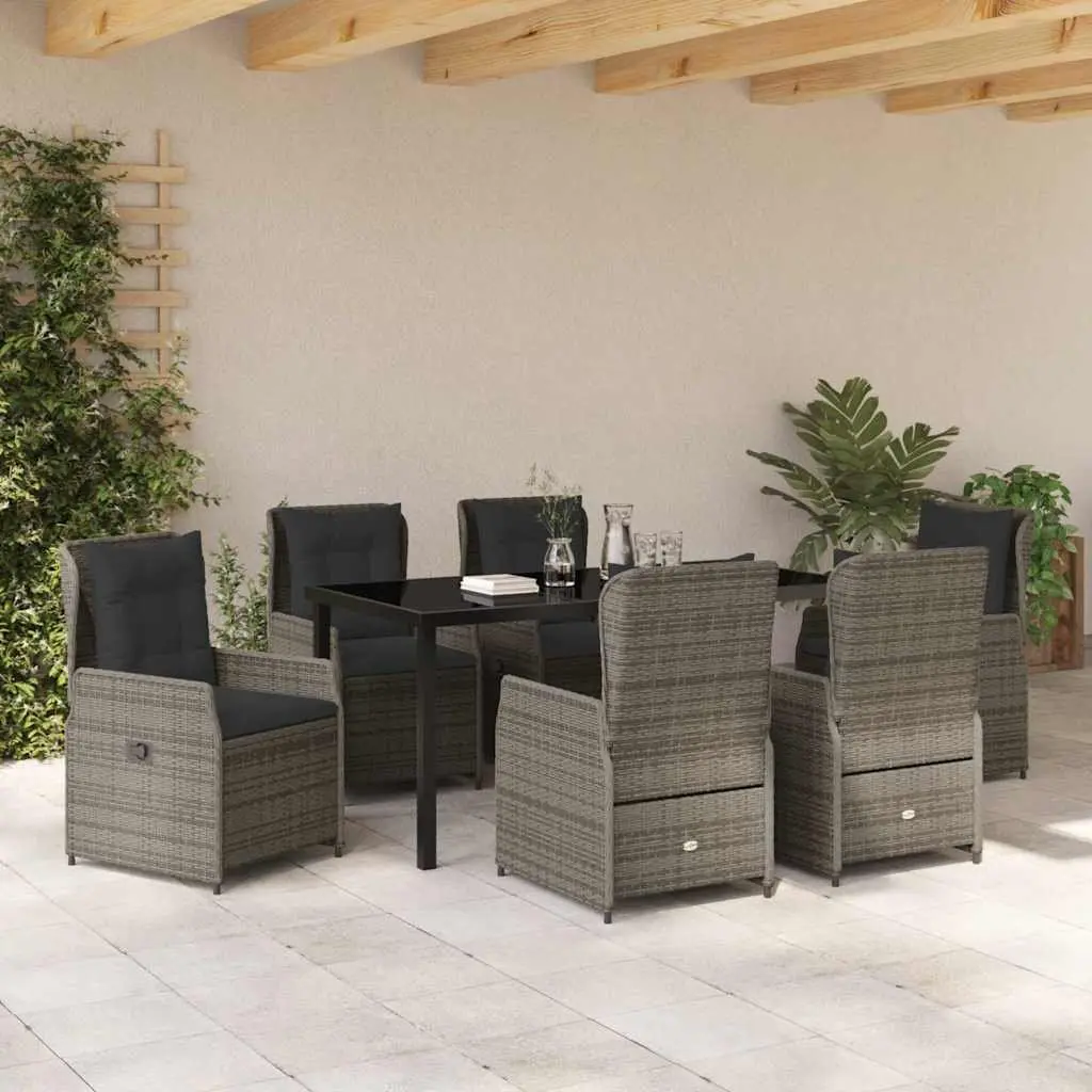 Outdoor Dining Set Grey Poly Rattan 7 Piece Garden Table Chairs