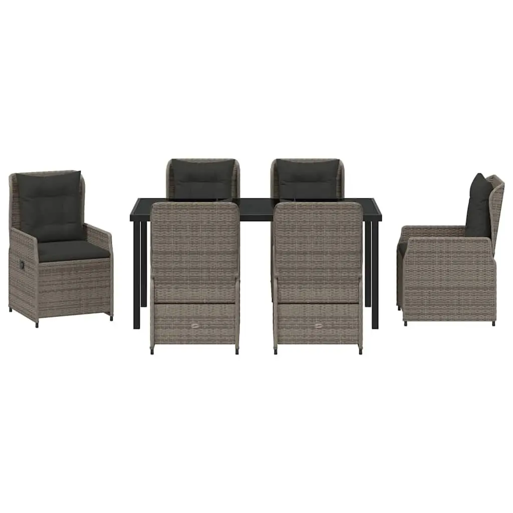 Outdoor Dining Set Grey Poly Rattan 7 Piece Garden Table Chairs