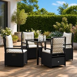 Garden Dining Set 5 Pieces Black Poly Rattan Outdoor Furniture Table Chairs