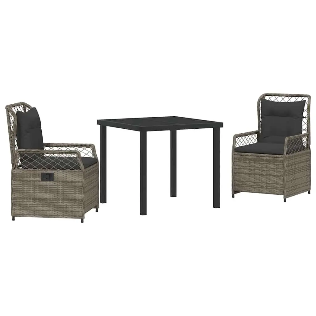 Garden Dining Set Grey Poly Rattan Outdoor Furniture 3 Piece