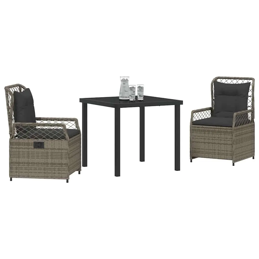 Garden Dining Set Grey Poly Rattan Outdoor Furniture 3 Piece