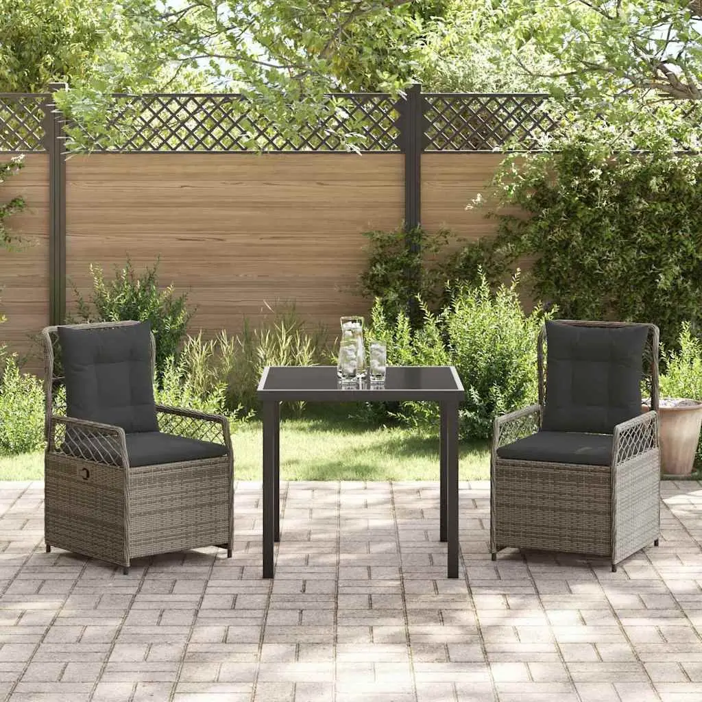 Garden Dining Set Grey Poly Rattan Outdoor Furniture 3 Piece