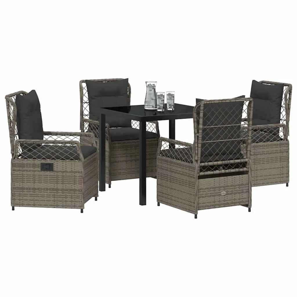 Outdoor Furniture Set Grey Poly Rattan Dining Table with Cushioned Chairs 5 Piece