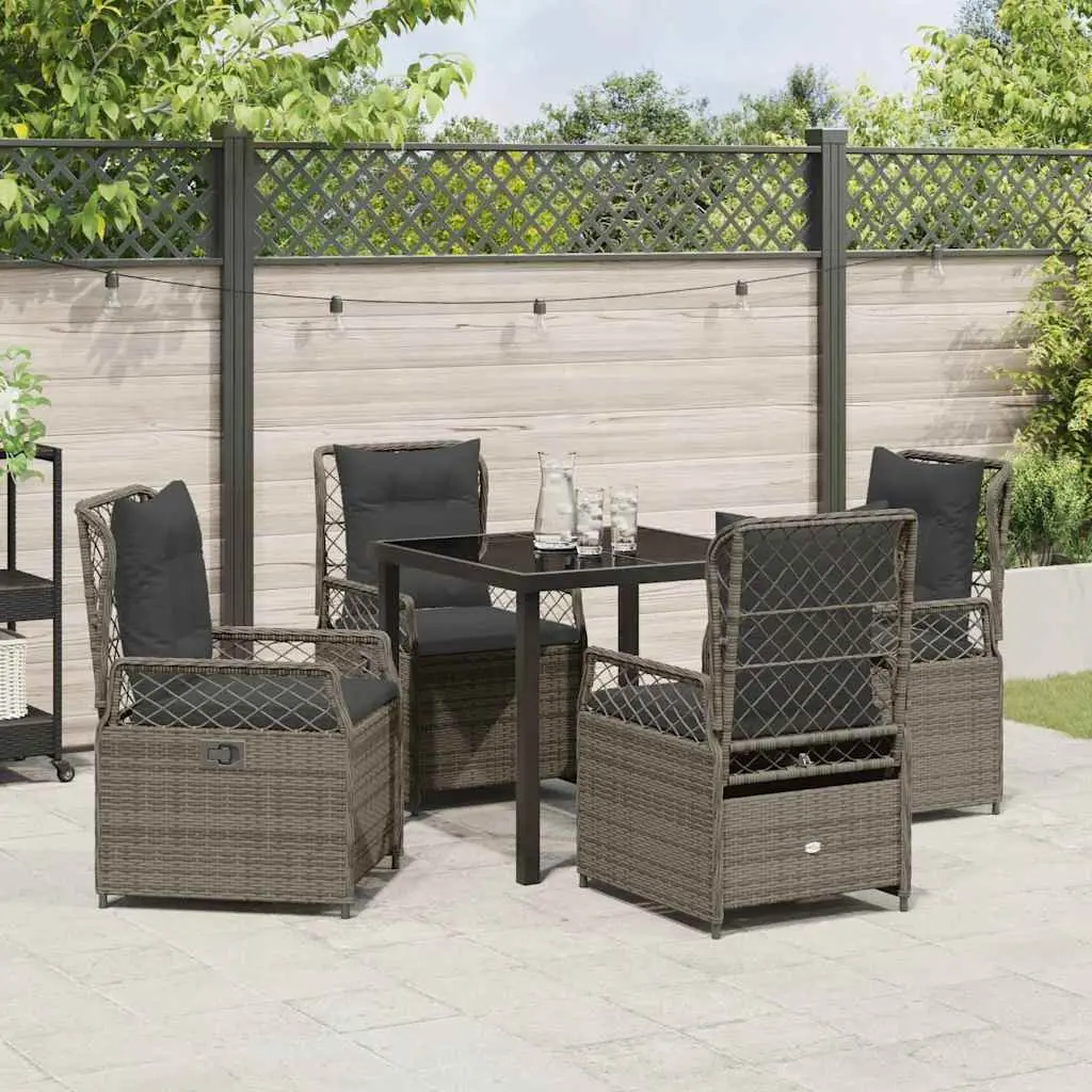 Outdoor Furniture Set Grey Poly Rattan Dining Table with Cushioned Chairs 5 Piece
