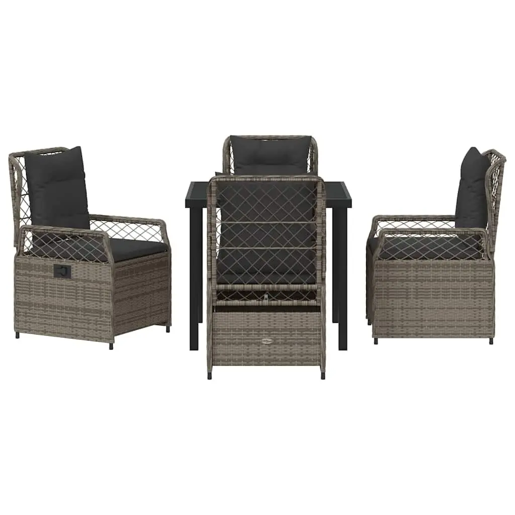 Outdoor Furniture Set Grey Poly Rattan Dining Table with Cushioned Chairs 5 Piece