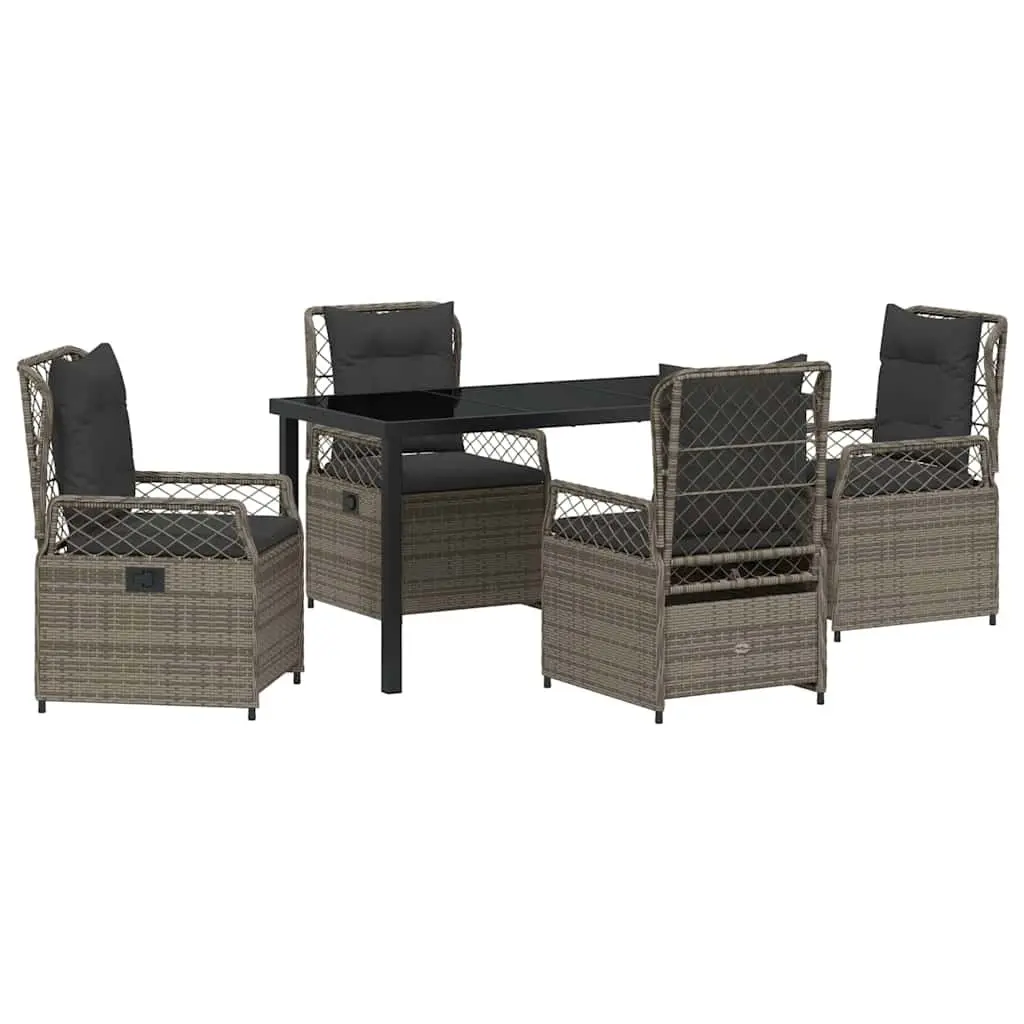Garden Dining Set Grey Poly Rattan 5 Piece Outdoor Furniture