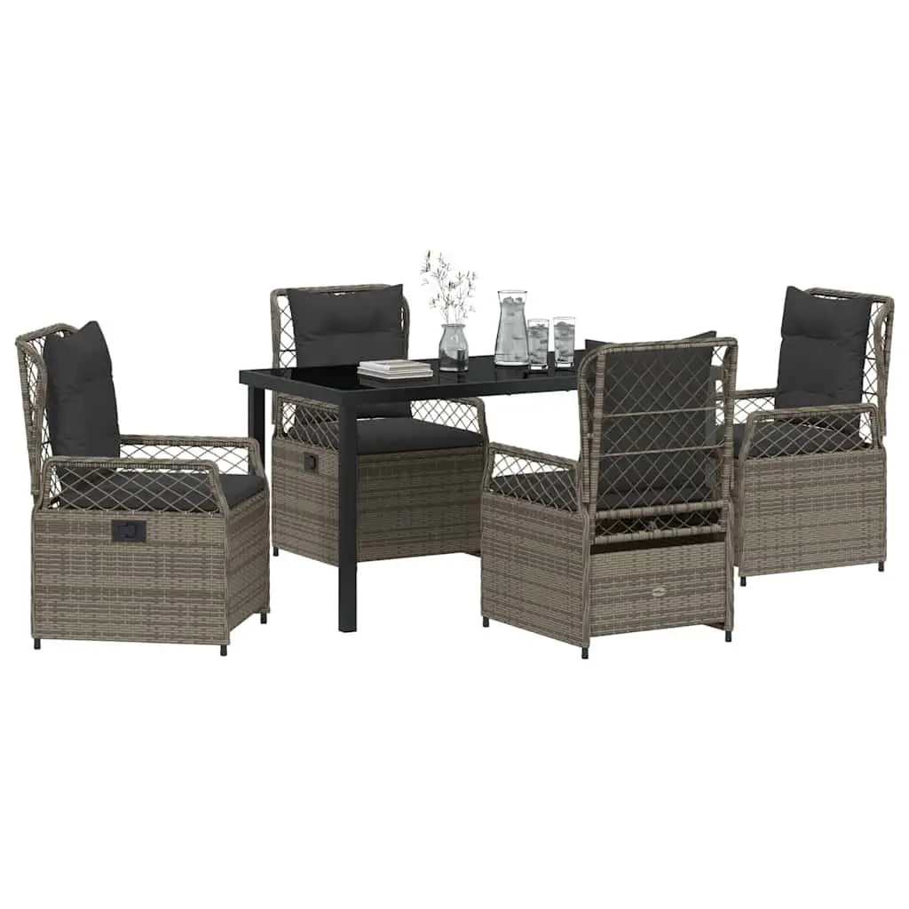 Garden Dining Set Grey Poly Rattan 5 Piece Outdoor Furniture