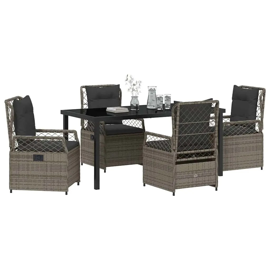 Garden Dining Set Modern Outdoor Furniture 5 Piece Grey Poly Rattan Table Chairs