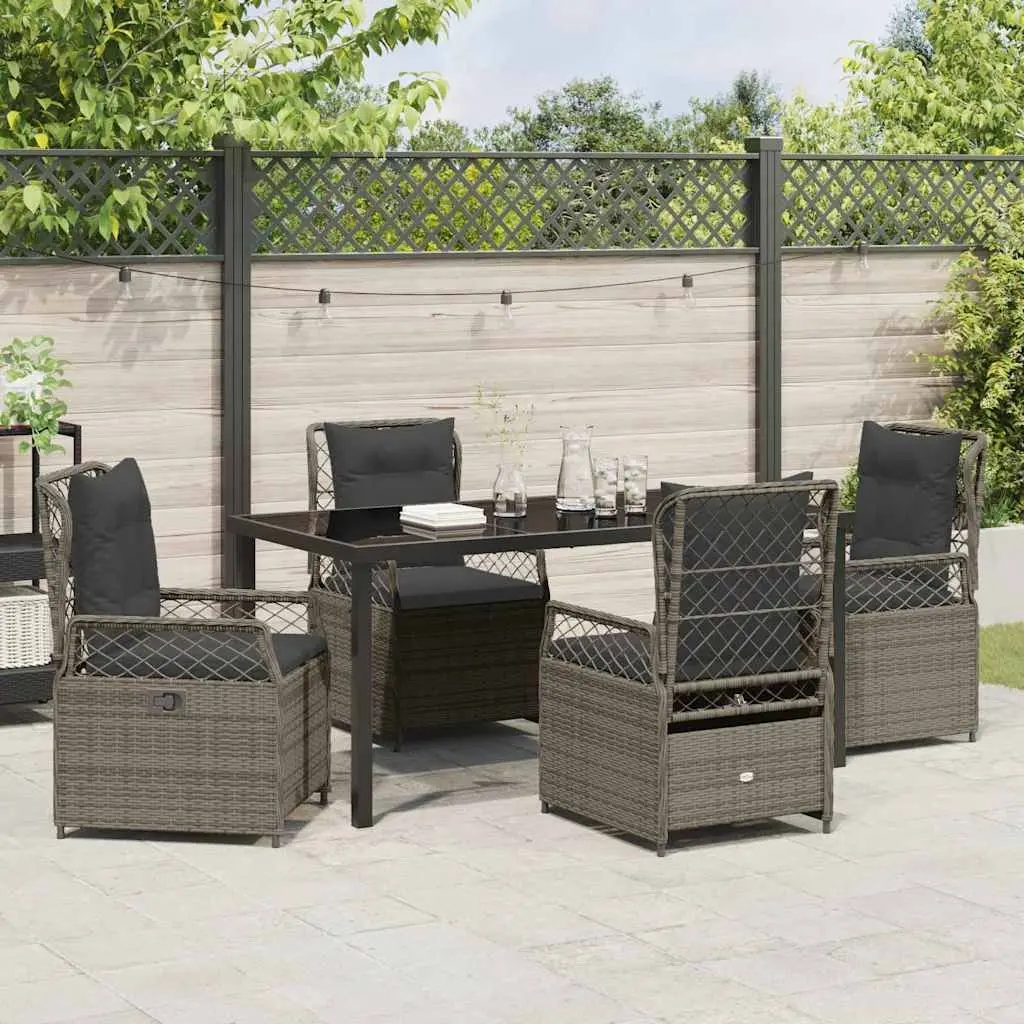 Garden Dining Set Modern Outdoor Furniture 5 Piece Grey Poly Rattan Table Chairs