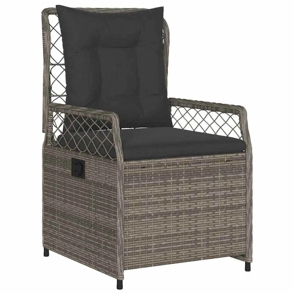 Garden Dining Set Grey Poly Rattan 7 Piece Outdoor Furniture with Tempered Glass Table and Adjustable Backrests