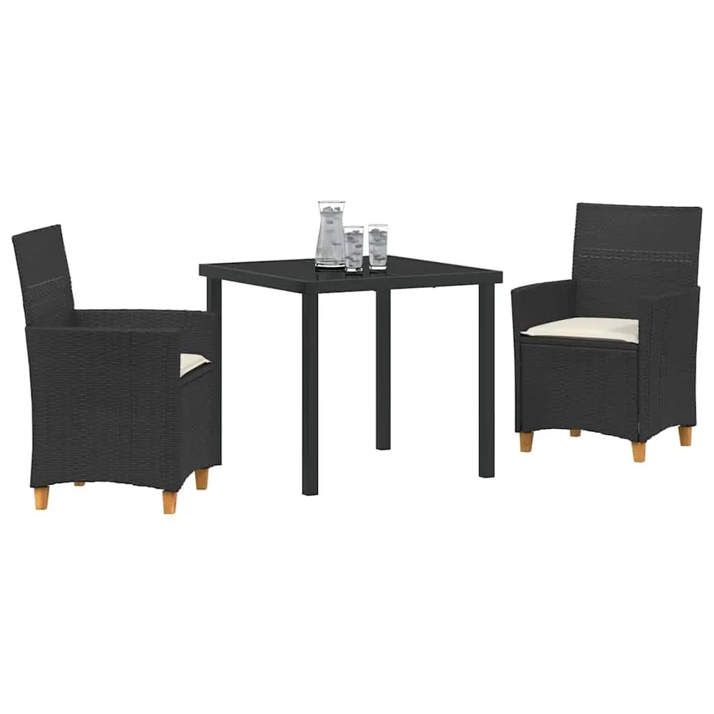 Garden Dining Set Black 3 Pieces Outdoor Furniture Table Chairs Rattan Steel