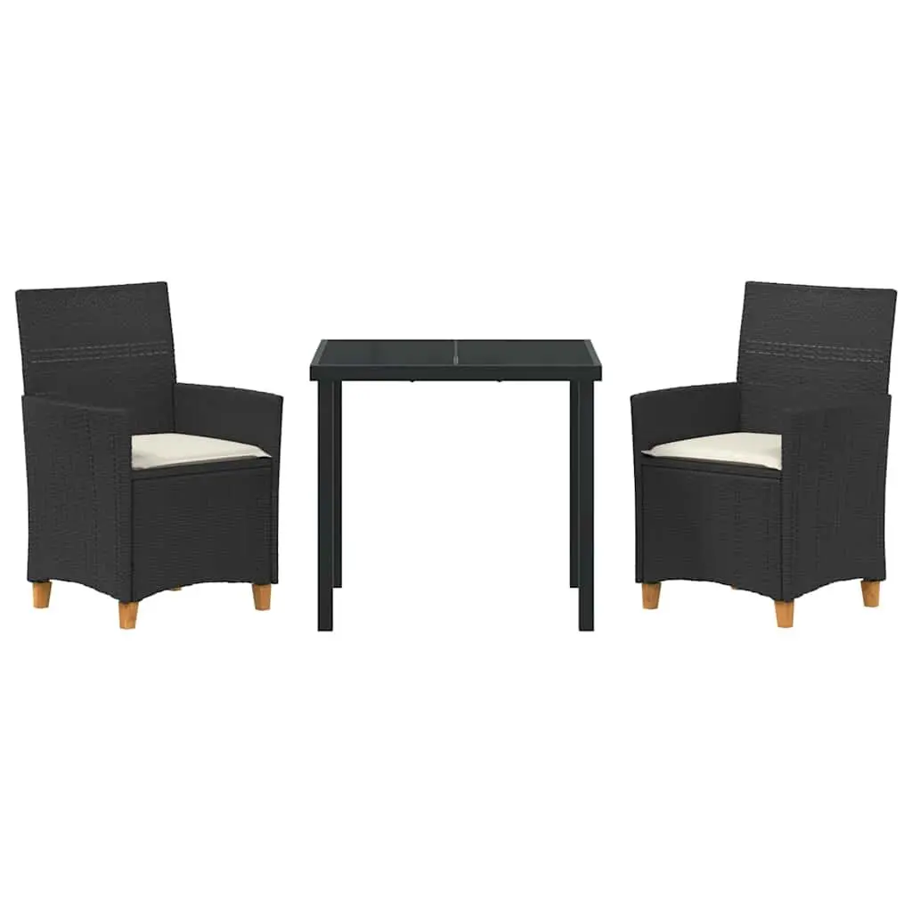 Garden Dining Set Black 3 Pieces Outdoor Furniture Table Chairs Rattan Steel