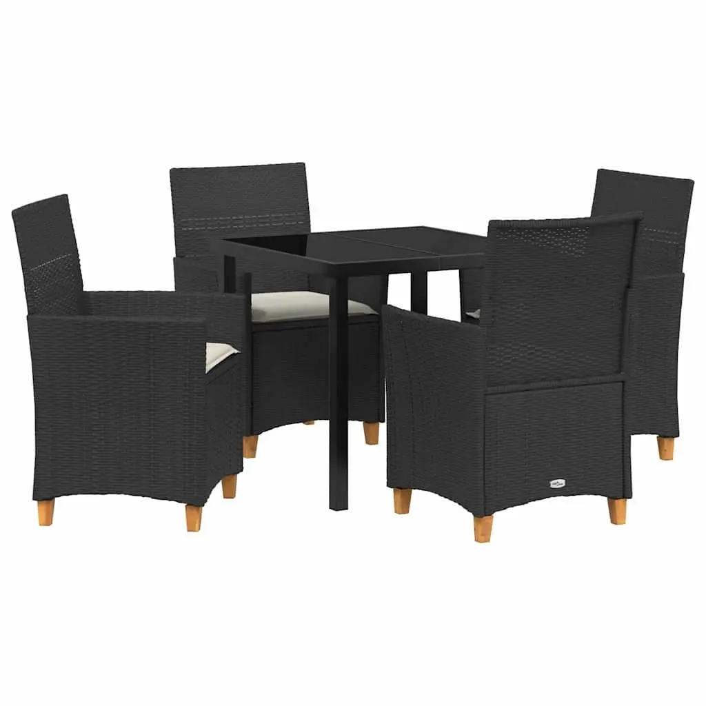Garden Dining Set Black Poly Rattan 5 Piece Outdoor Furniture with Cushions