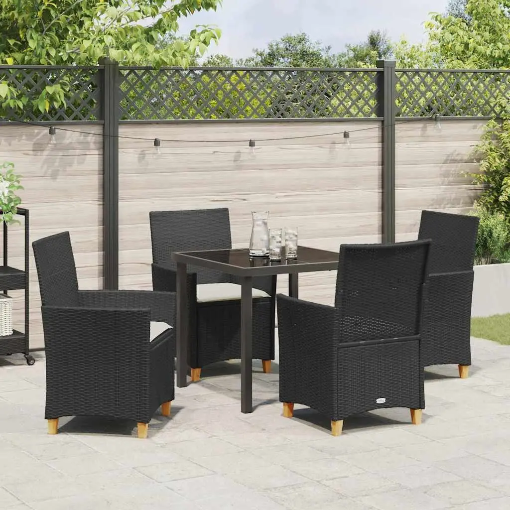 Garden Dining Set Black Poly Rattan 5 Piece Outdoor Furniture with Cushions