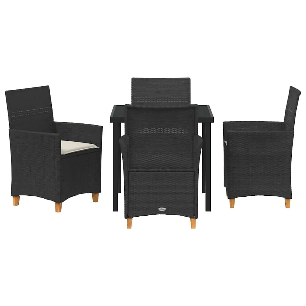 Garden Dining Set Black Poly Rattan 5 Piece Outdoor Furniture with Cushions