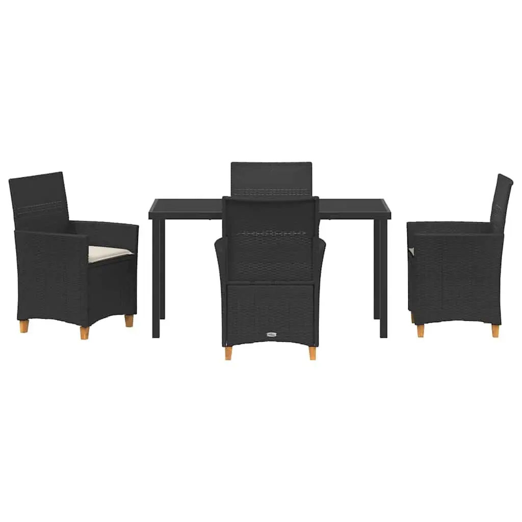 Garden Dining Set Modern 5 Piece Black Poly Rattan Outdoor Furniture with Glass Table