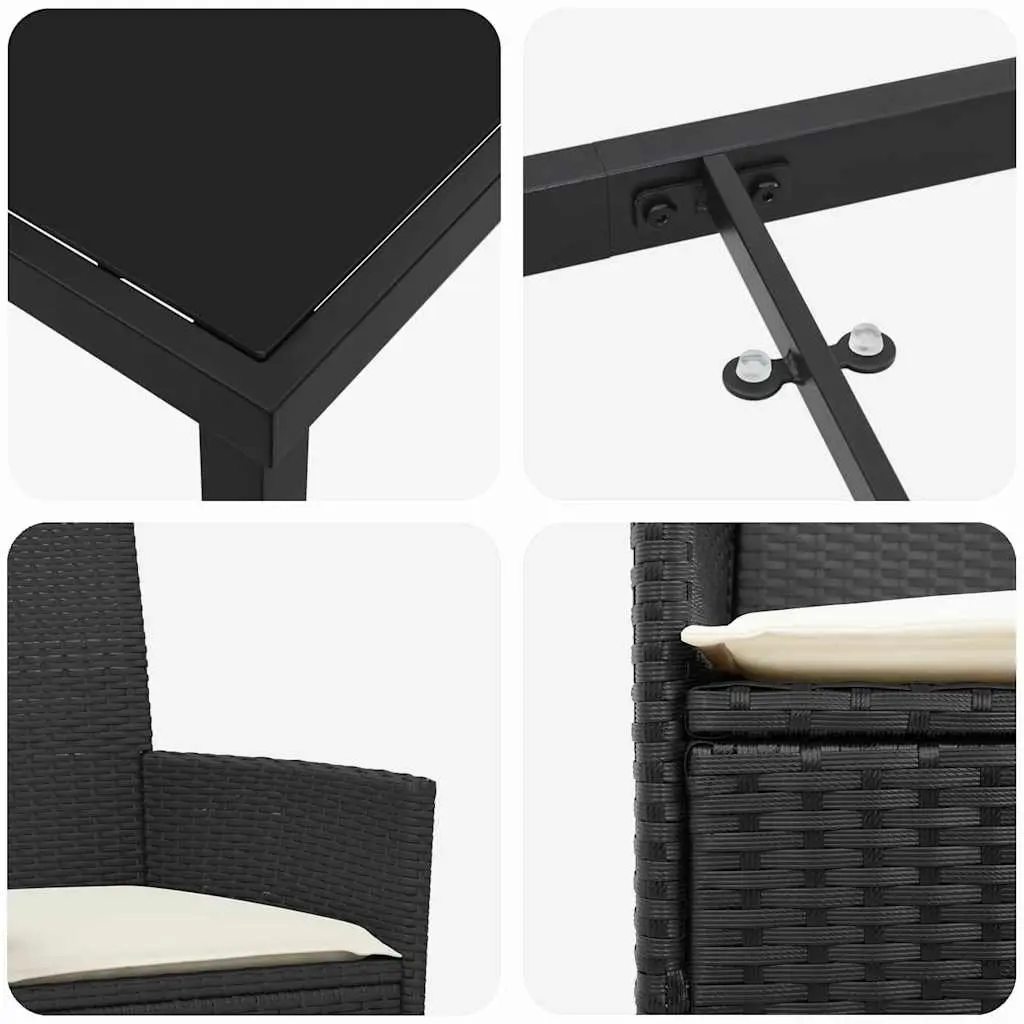 Garden Dining Set Modern 5 Piece Black Poly Rattan Outdoor Furniture with Glass Table