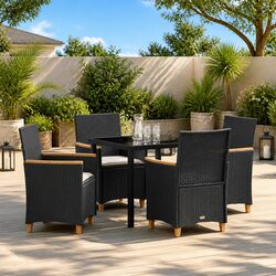 Garden Dining Set 5 Piece Outdoor Furniture Poly Rattan Steel Frame Glass Top