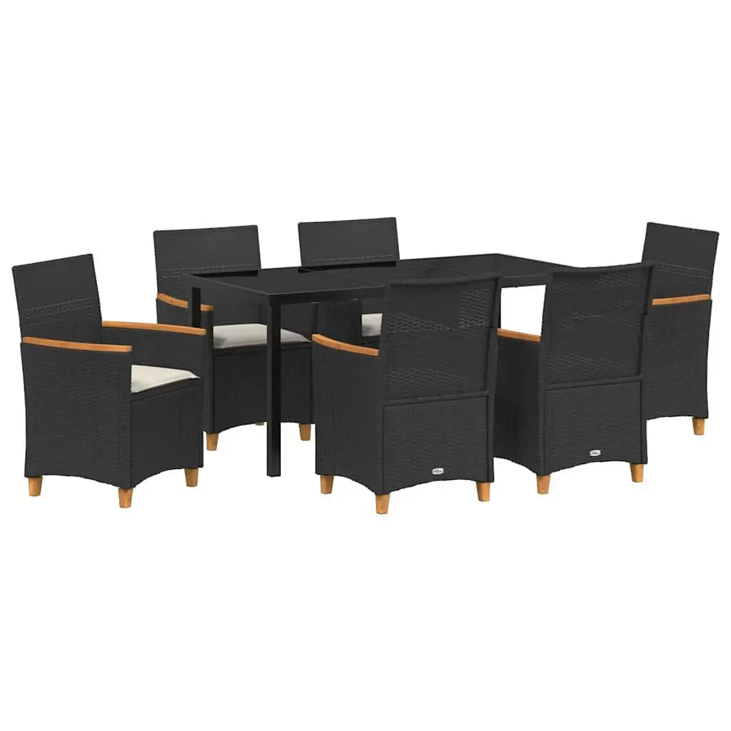 7 Piece Black Poly Rattan Steel Frame Dining Set for Outdoor Garden Patio Use