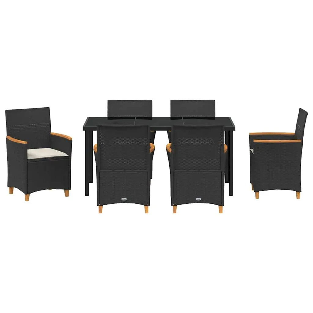7 Piece Black Poly Rattan Steel Frame Dining Set for Outdoor Garden Patio Use