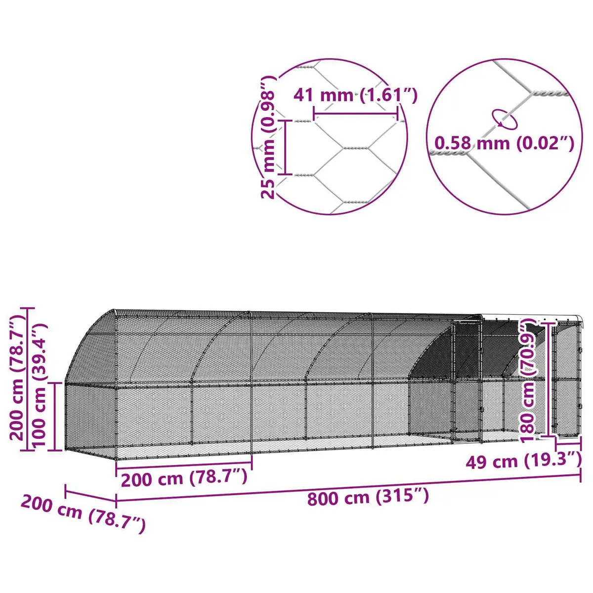 Chicken Cage Modern Weather-Resistant Steel PE Outdoor Aviary 800x200x200cm 4 Piece